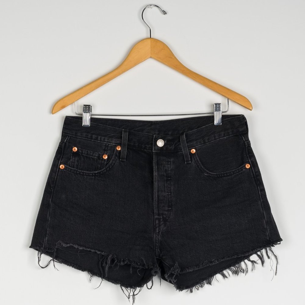 Women's Levi Strauss Black Denim Cut Off Shorts size 28